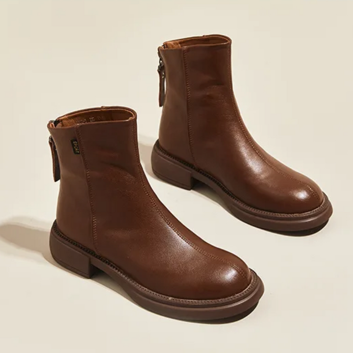 Drune | Damen Stiefel Leder Ankle Boots mit Reißverschluss Hinten und Niedrigem Absatz