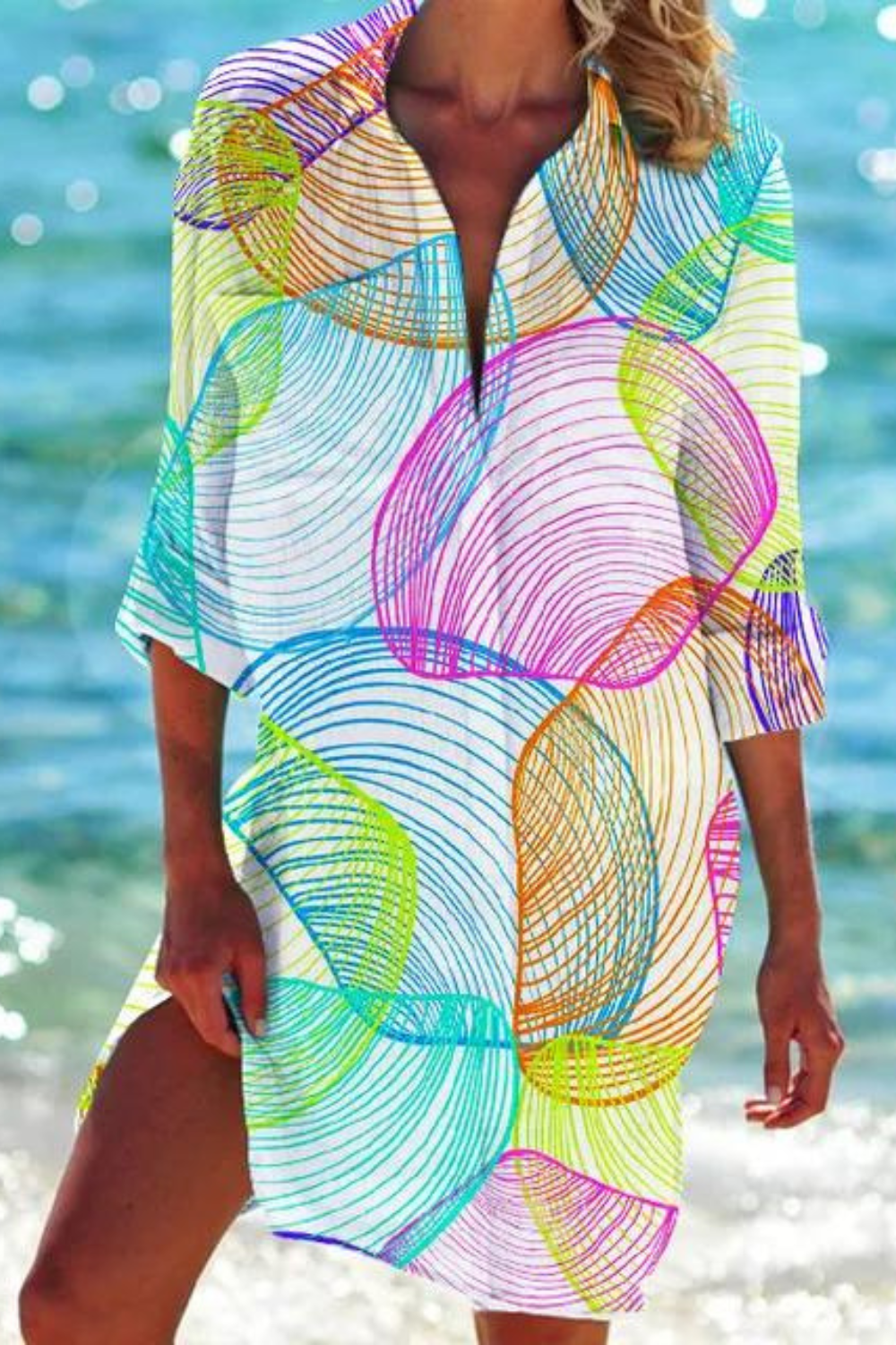 Drune - Lange Strandbluse mit Meeresmotiv