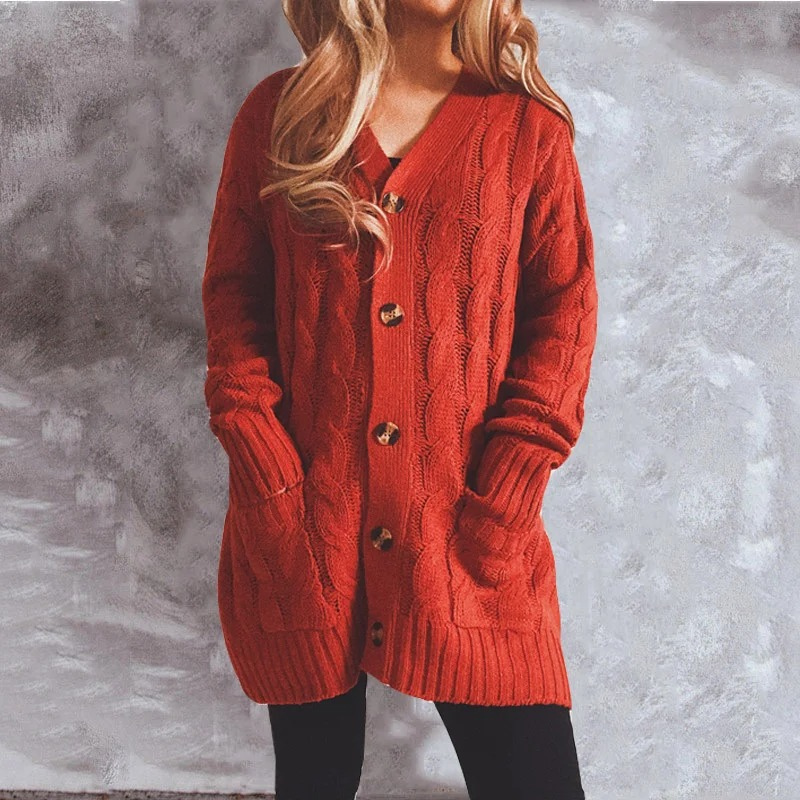 Drune | Wollstrickjacke Damen Mit Zopfmuster Und Holzknöpfen, Lockere