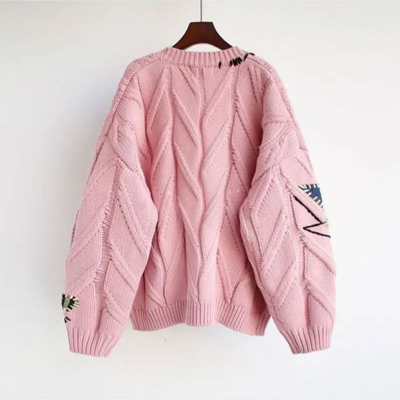 Drune | Strick V-Ausschnitt Damenjacke mit Stickerei