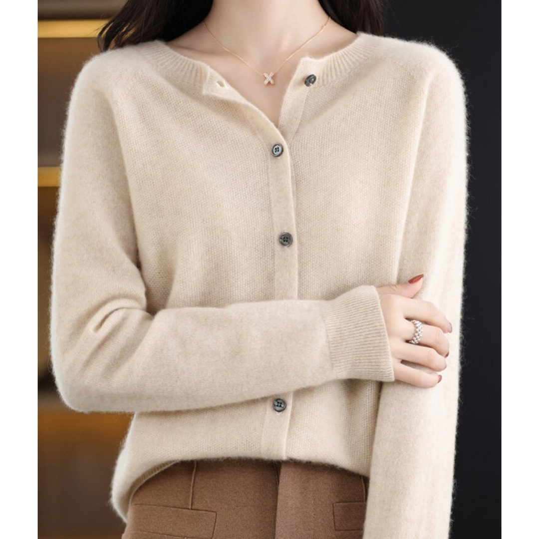 Drune | Merinowolle Damen O-Ausschnitt Strickjacke pullover