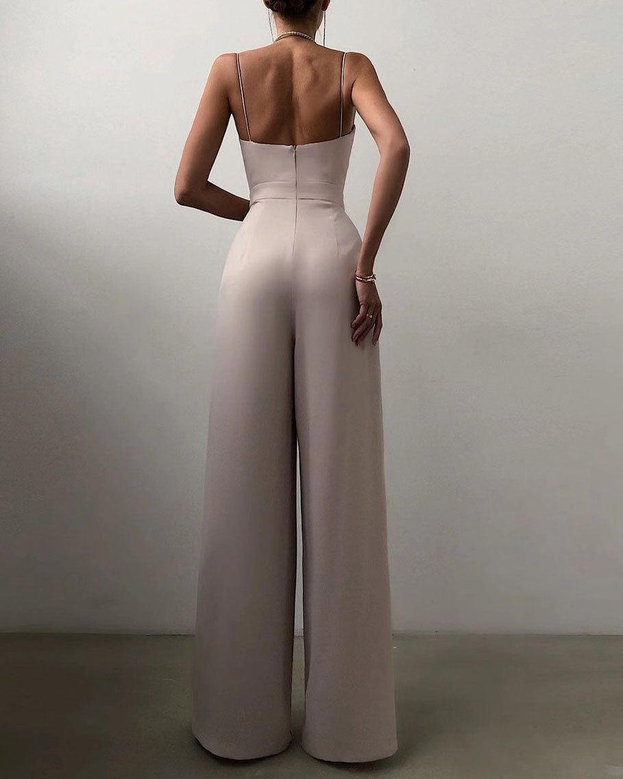 Drune | Damen Eleganter Fließender Jumpsuit mit Spaghettibändern für Festliche Anlässe