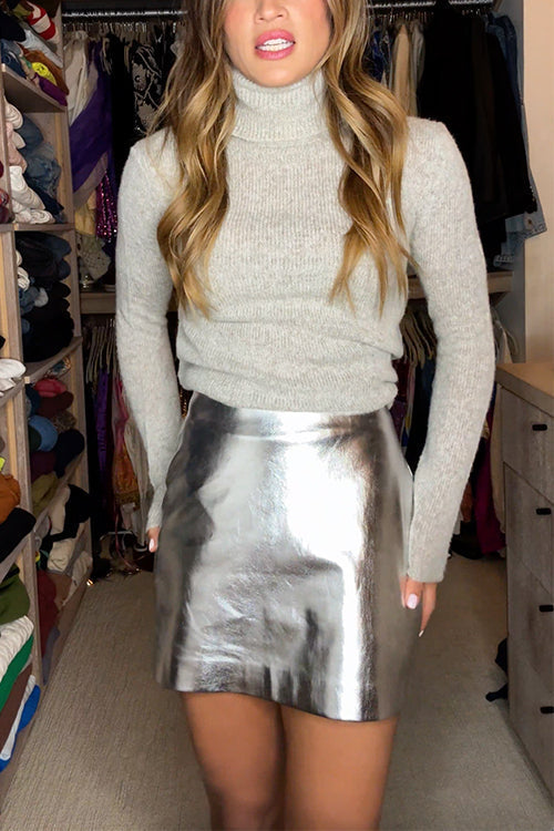 Drune | Rosiedress Metallic Kunstleder Minirock