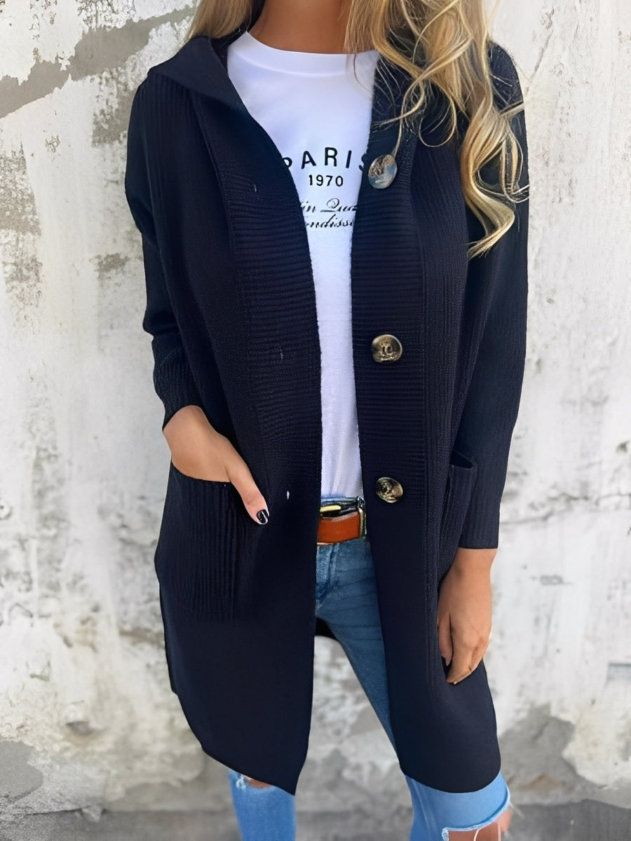 Drune | Lässiger langer Cardigan mit Kapuze für Damen