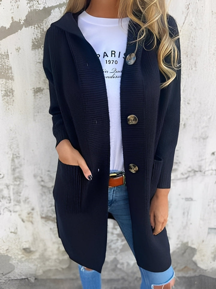 Drune | Lässiger langer Cardigan mit Kapuze für Damen