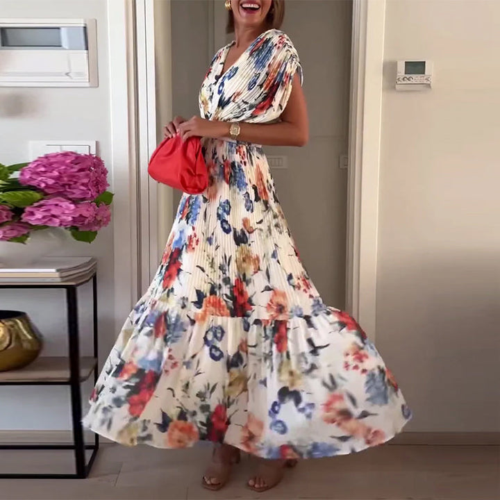 Drune | Schöne Elegante Plissierte Kleid mit Blumenmuster