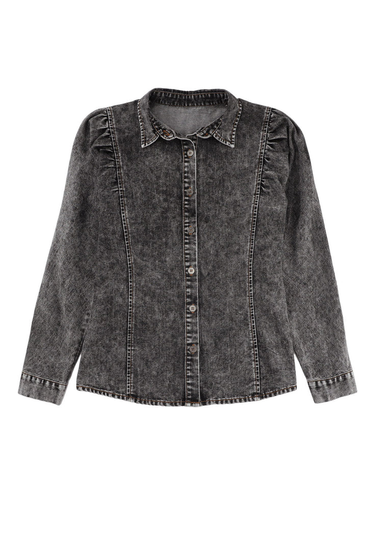 Drune | Denim-bluse mit Puffärmeln Baumwolle Klassischer und Eleganter Stil
