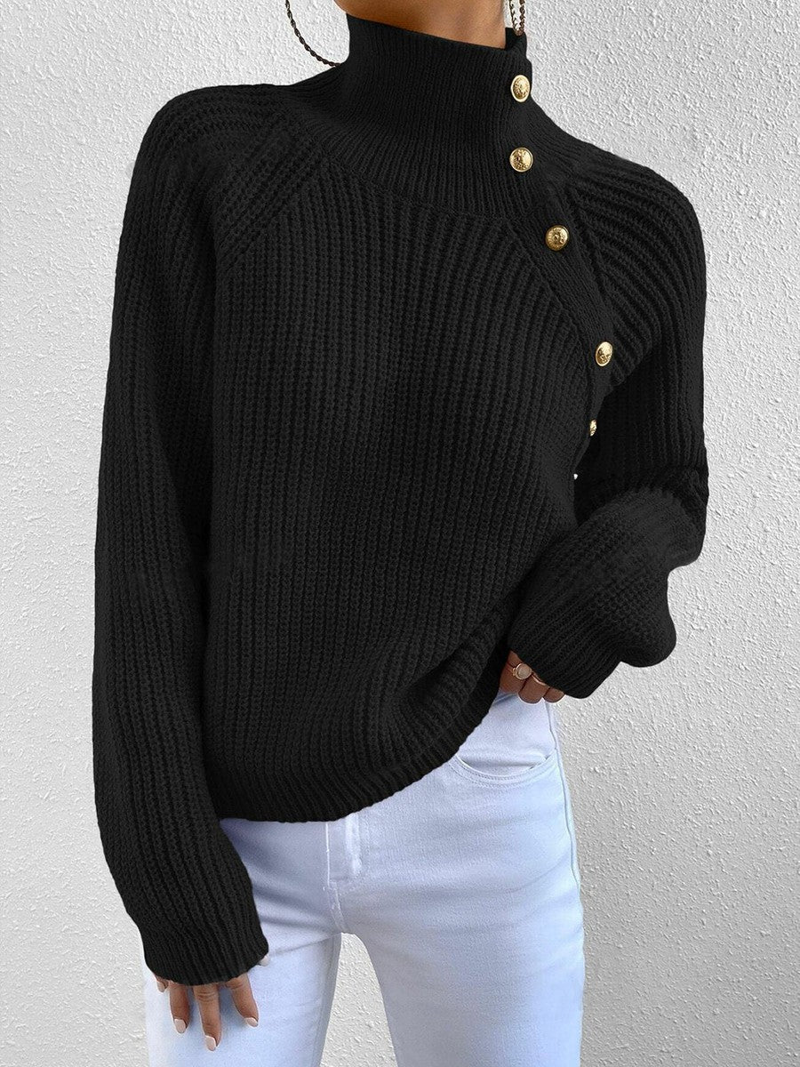Drune | Strickpullover mit Hohem Kragen und Knopfdetails Wollmischung Elegant und Warm