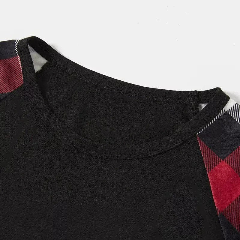 Drune | Weihnachts passende Familienpyjamas Buchstaben Druck Schwarz Weiß Karos Pyjama Set 2025