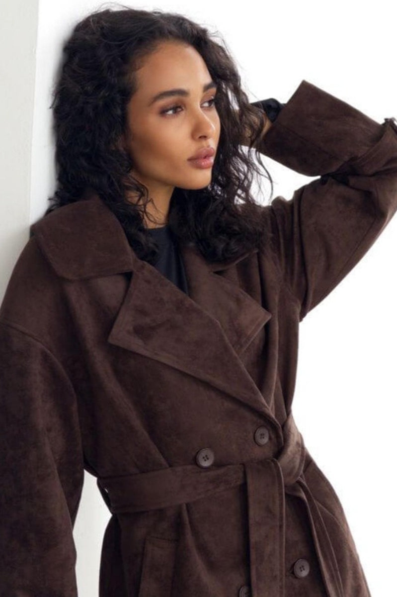 Drune | Wildleder Revers Taillenbund Jacke Mantel