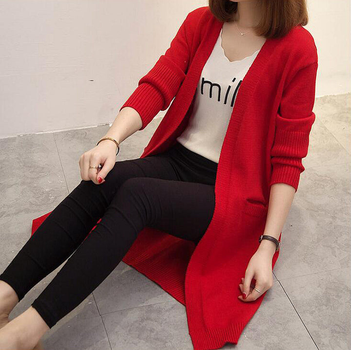 Damen Langer Strickcardigan mit lässiger Passform und tiefem V-Ausschnitt Drune