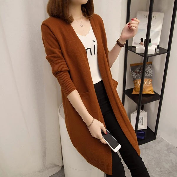 Damen Langer Strickcardigan mit lässiger Passform und tiefem V-Ausschnitt Drune