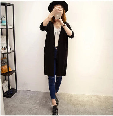 Damen Langer Strickcardigan mit lässiger Passform und tiefem V-Ausschnitt Drune