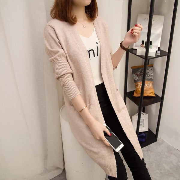Damen Langer Strickcardigan mit lässiger Passform und tiefem V-Ausschnitt Drune