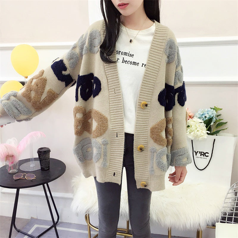 Damen Strickjacke mit buntem grafischen Design und gemütlichen Knöpfen Drune