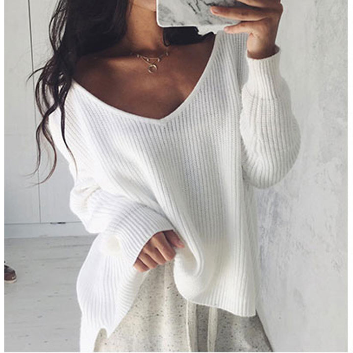 Damen lässiger Oversized Pullover mit asymmetrischem Schnitt und tiefem Rundhalsausschnitt Drune