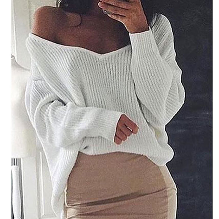 Damen lässiger Strickpullover mit asymmetrischem Schnitt und Off-Shoulder-Design Drune