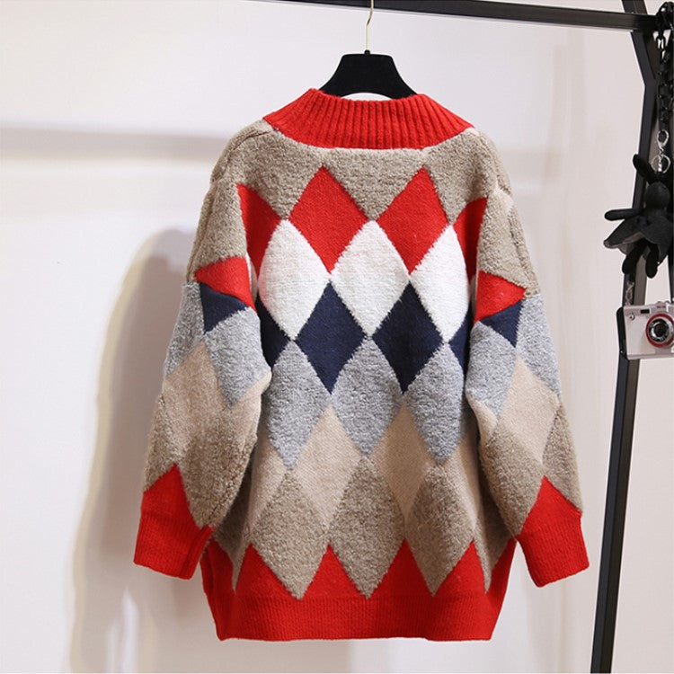 Damen Gemusterte Strickjacke mit Knöpfen und V-Ausschnitt Drune