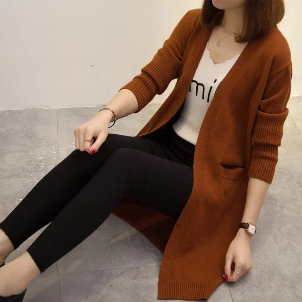 Damen Langer Strickcardigan mit lässiger Passform und tiefem V-Ausschnitt Drune