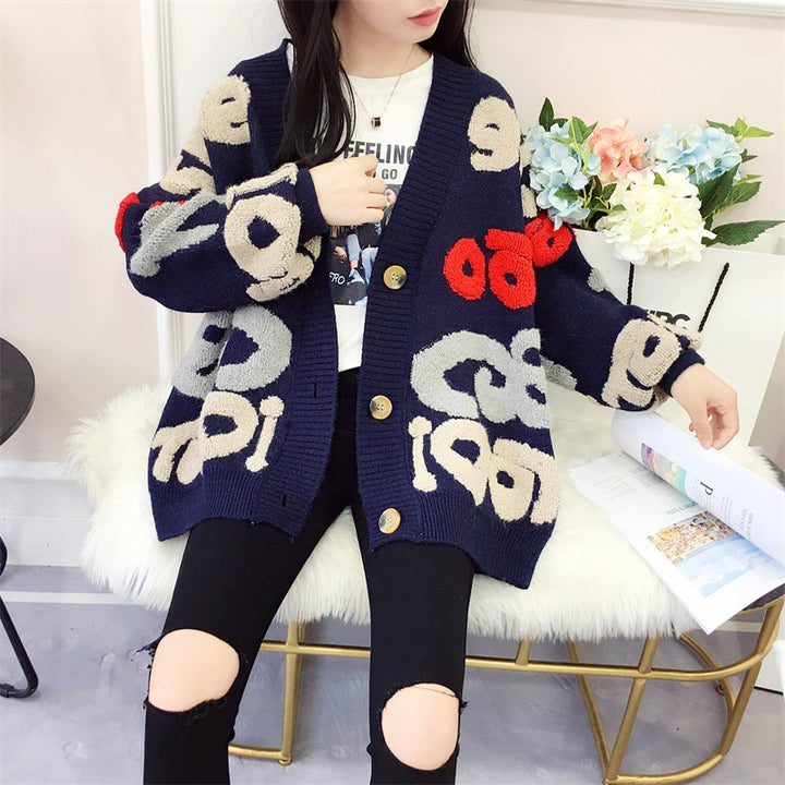 Damen Strickjacke mit buntem grafischen Design und gemütlichen Knöpfen Drune