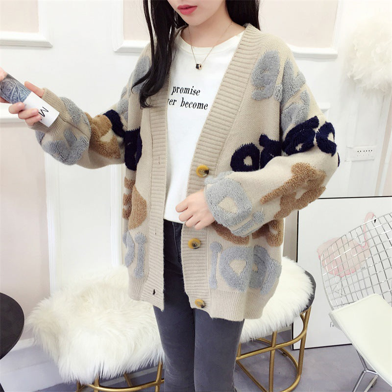 Damen Strickjacke mit buntem grafischen Design und gemütlichen Knöpfen Drune