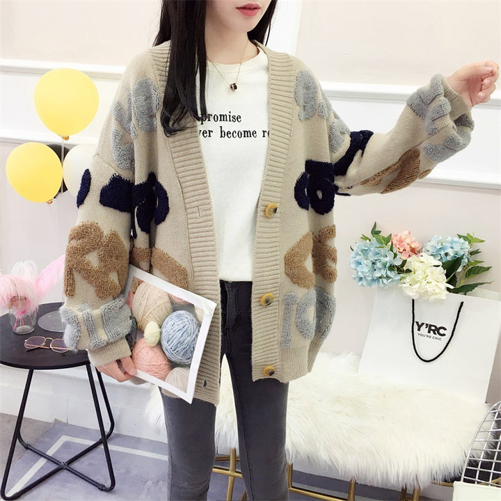 Damen Strickjacke mit buntem grafischen Design und gemütlichen Knöpfen Drune
