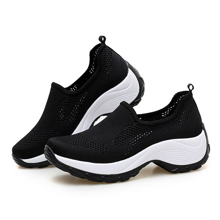 Damen nan gestrickter Slip-On-Walkingschuh mit versteckter Keilsohle und zweischichtiger Dämpfung Drune
