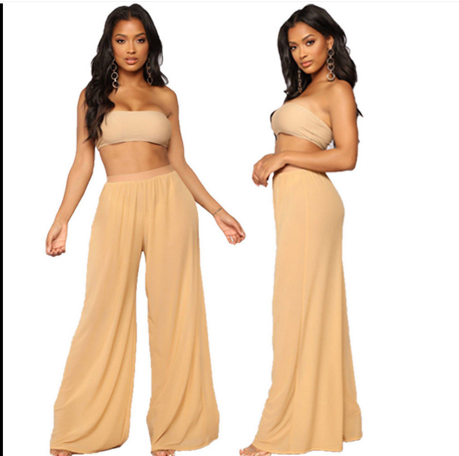 Damen Weit geschnittene Sommerhose mit elastischem Bund und passendem Crop-Top Drune