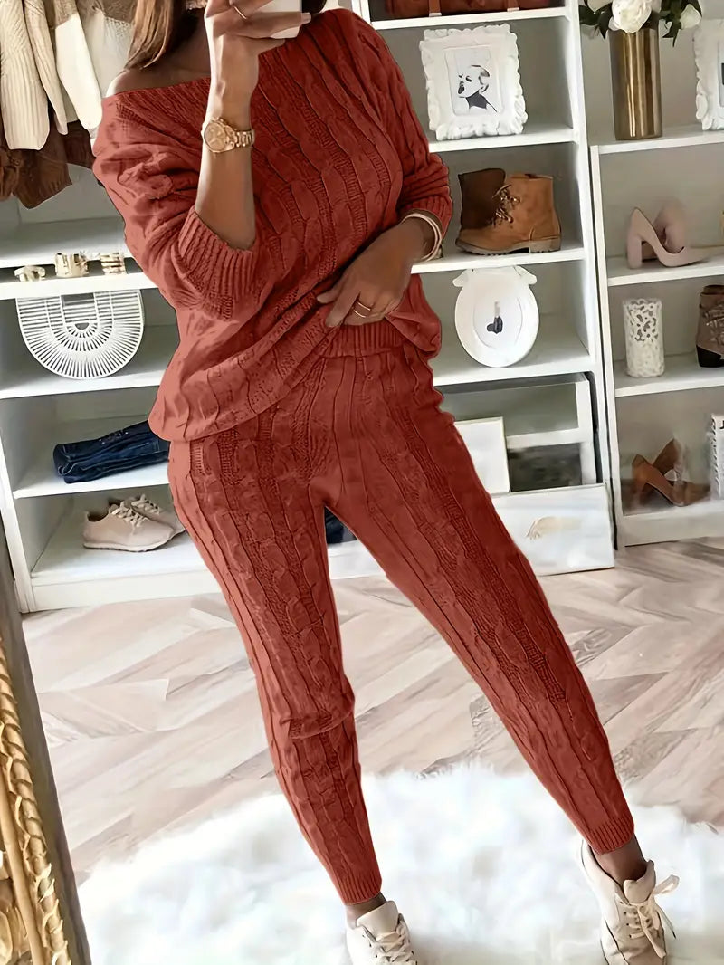 Drune Gestricktes Passendes Sweatshirt & Hosen Outfits Zweiteiliges Set