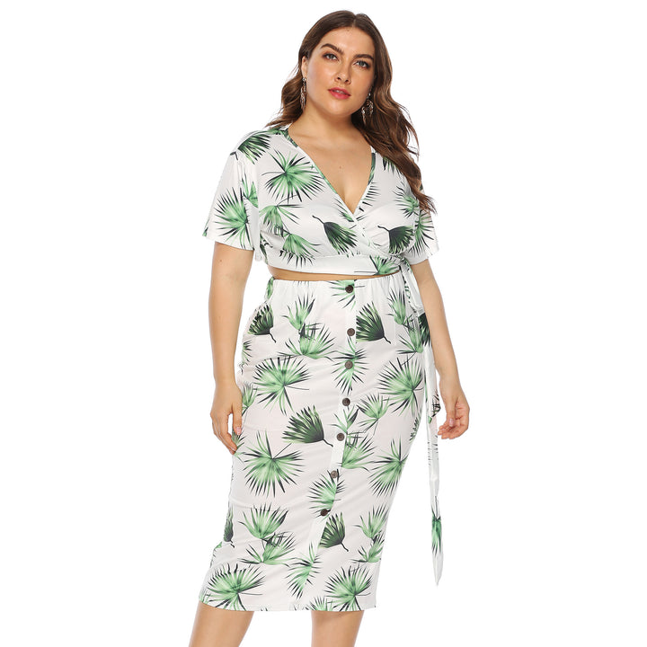 Damen elegantes Sommer-Outfit mit floralem Print und modischem Wickeldetail Drune