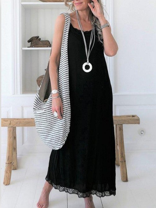 Damen lässiges Maxikleid im Boho-Stil mit Spitzendetails Drune