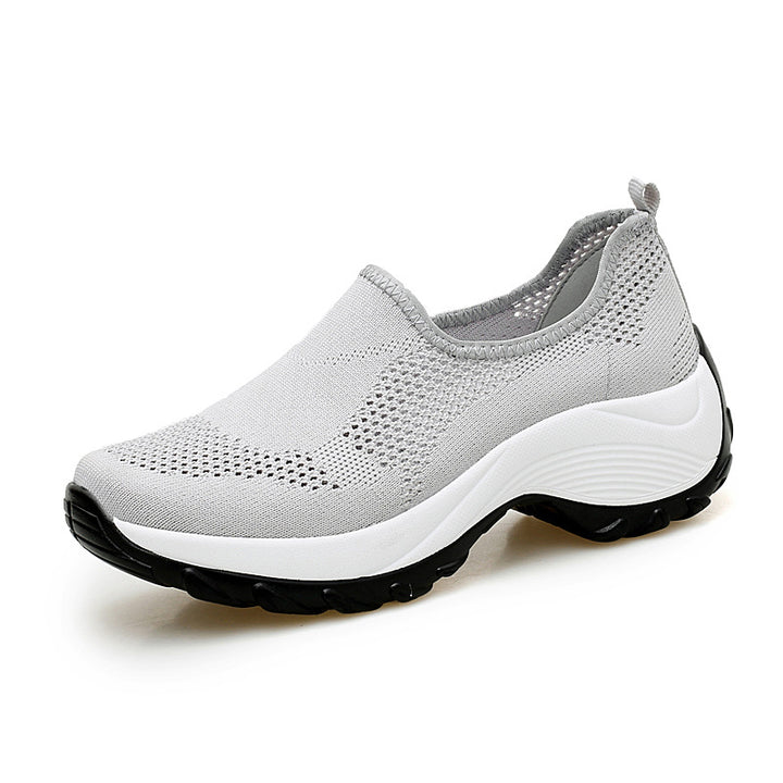 Damen nan gestrickter Slip-On-Walkingschuh mit versteckter Keilsohle und zweischichtiger Dämpfung Drune