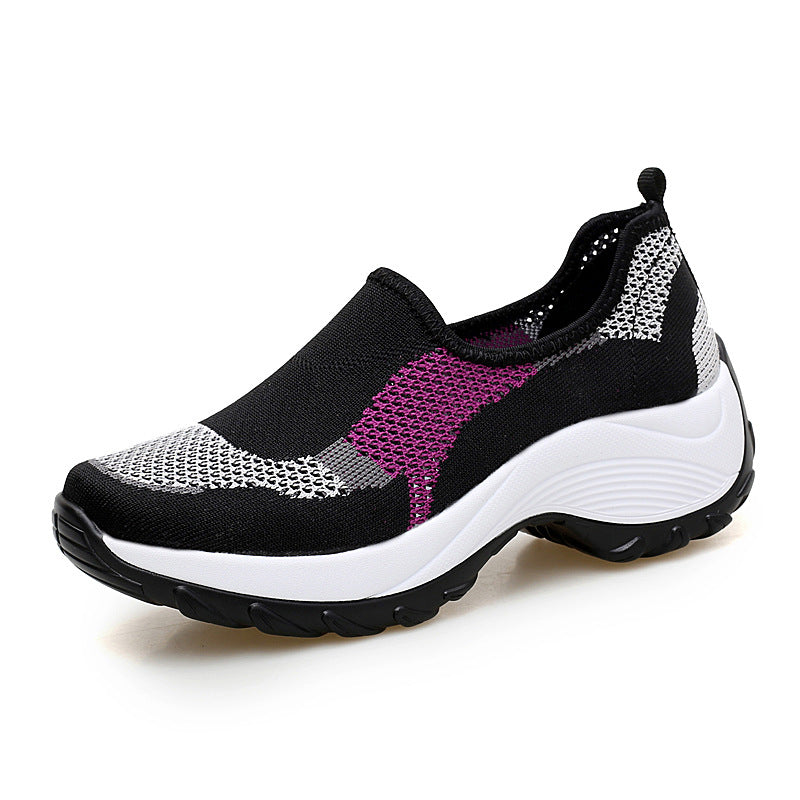 Damen nan gestrickter Slip-On-Walkingschuh mit versteckter Keilsohle und zweischichtiger Dämpfung Drune