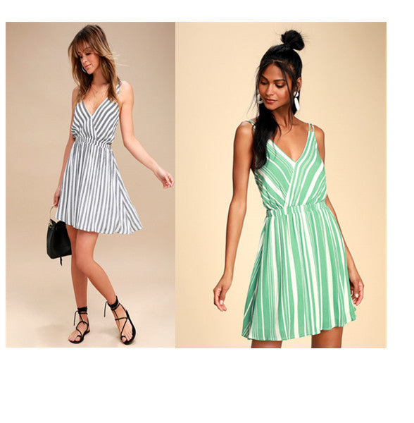 Damen Sommerliches Wickelkleid mit Streifenmuster Drune