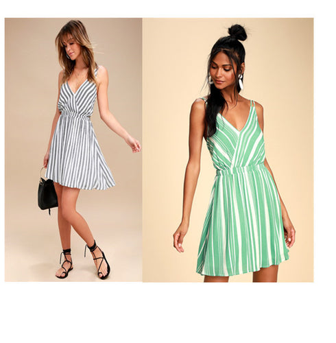 Damen Sommerliches Wickelkleid mit Streifenmuster Drune