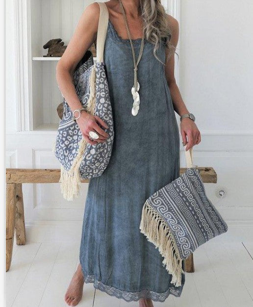 Damen lässiges Maxikleid im Boho-Stil mit Spitzendetails Drune
