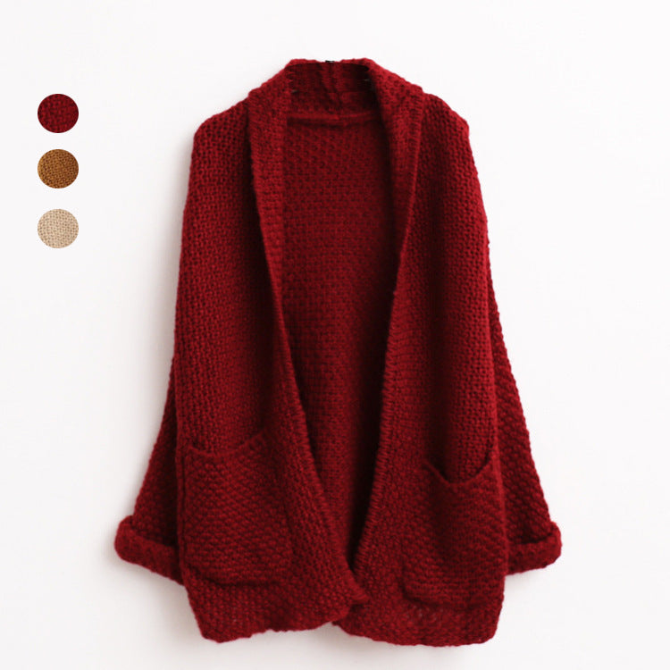 Damen Grobstrick-Cardigan mit offenen Kanten und praktischen Taschen Drune