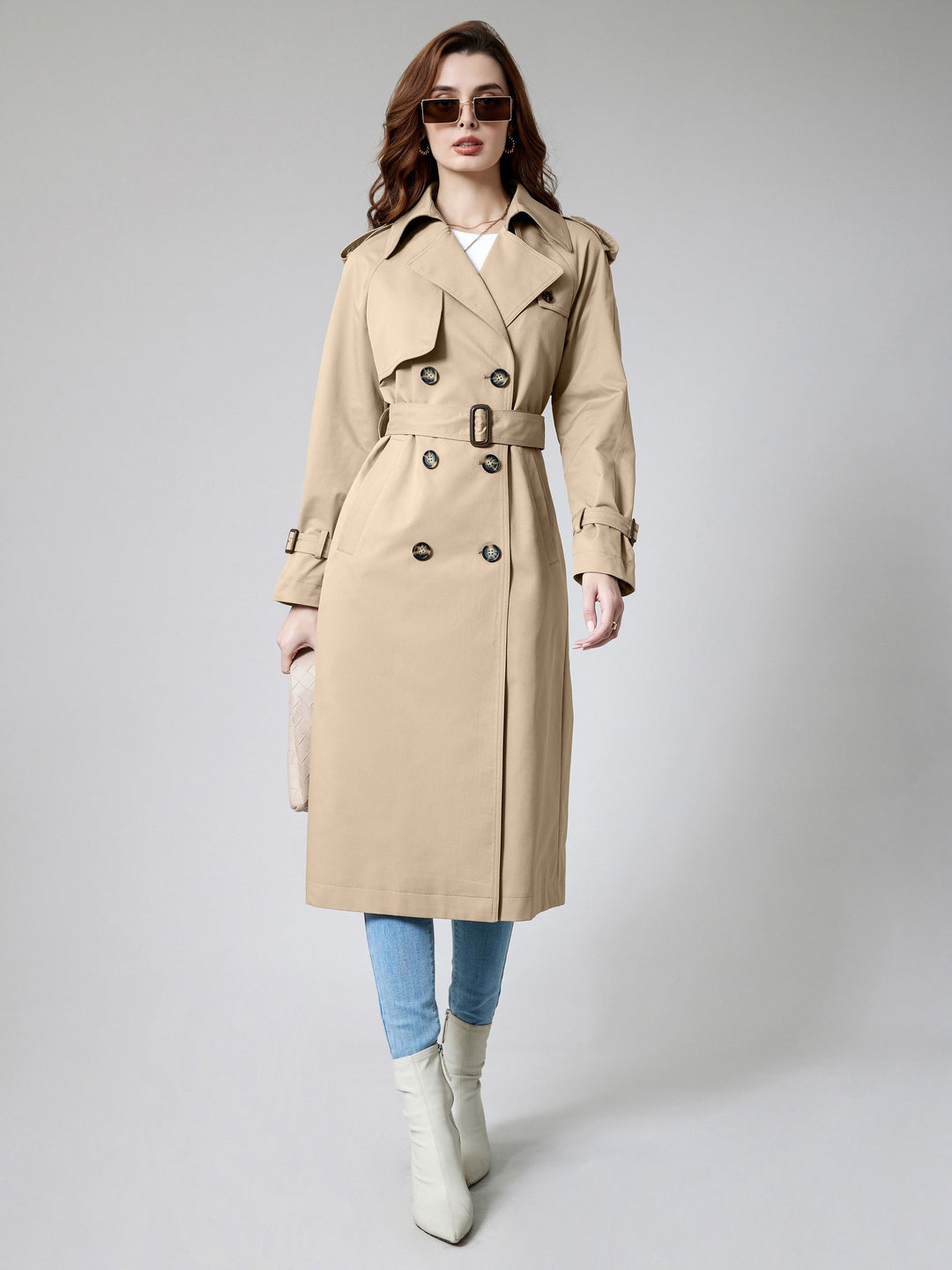 Drune | Trenchcoat aus einfarbig gewebtem Polyester mit Taschen für Damen - Ideal für jeden Anlass