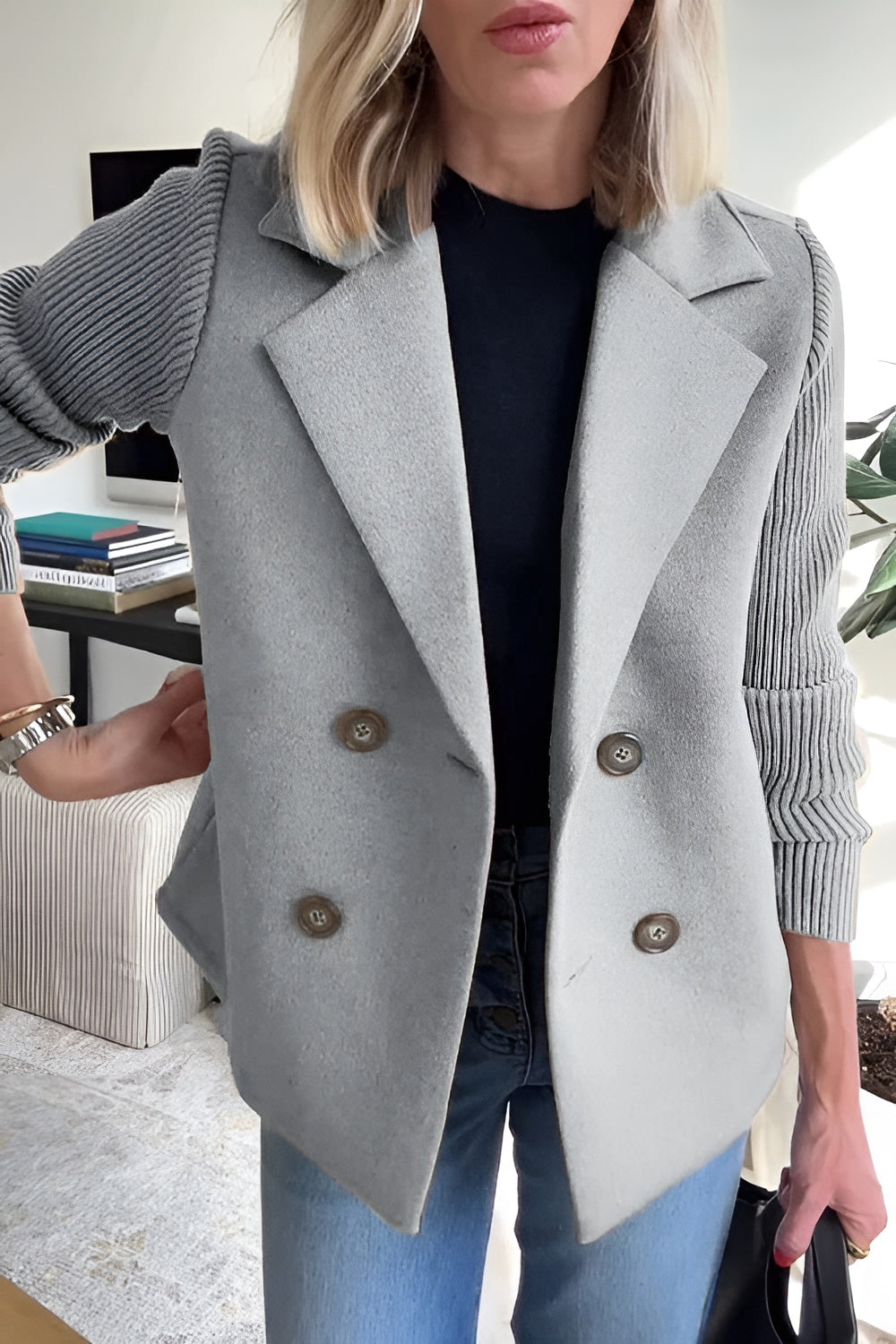Drune | Damen Blazer aus veganer Wolle mit gestrickten Ärmeln
