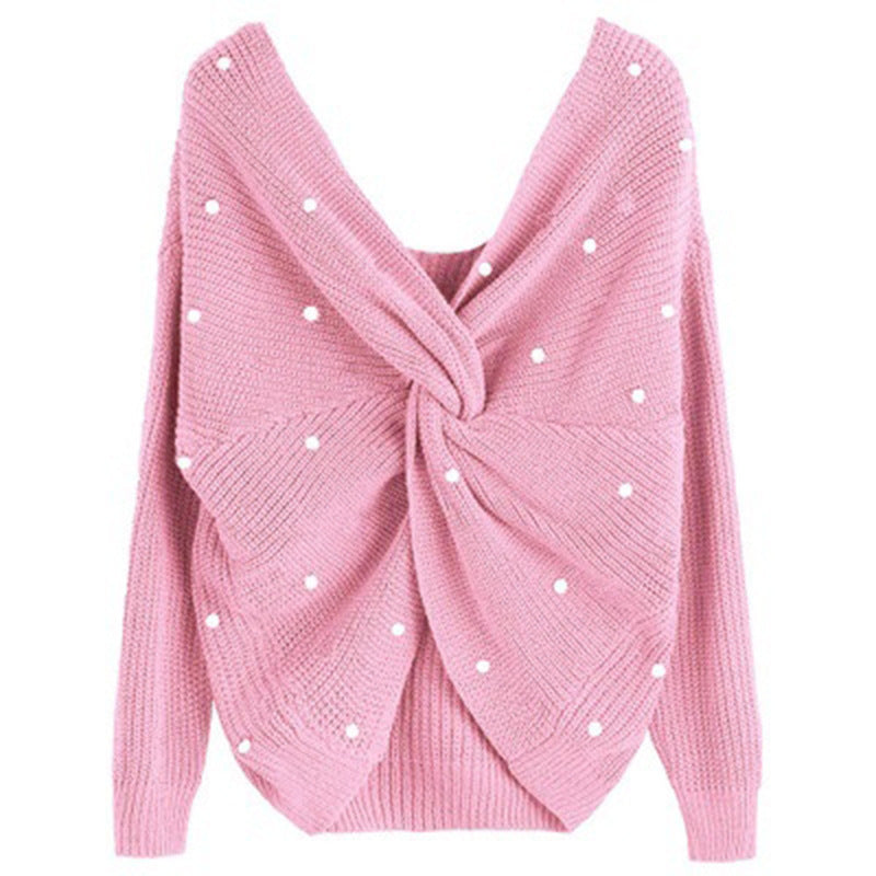 Damen Strickpullover mit Twist-Detail und Perlenbesatz Drune