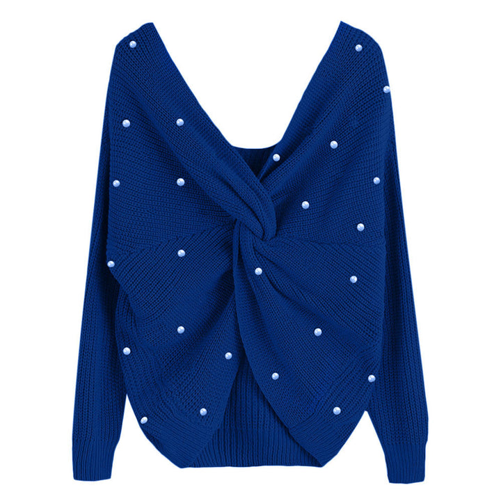 Damen modischer Strickpullover mit Wickeldesign und perlenverzierten Details Drune