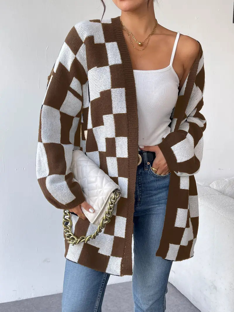 Drune | Karierter Strickcardigan