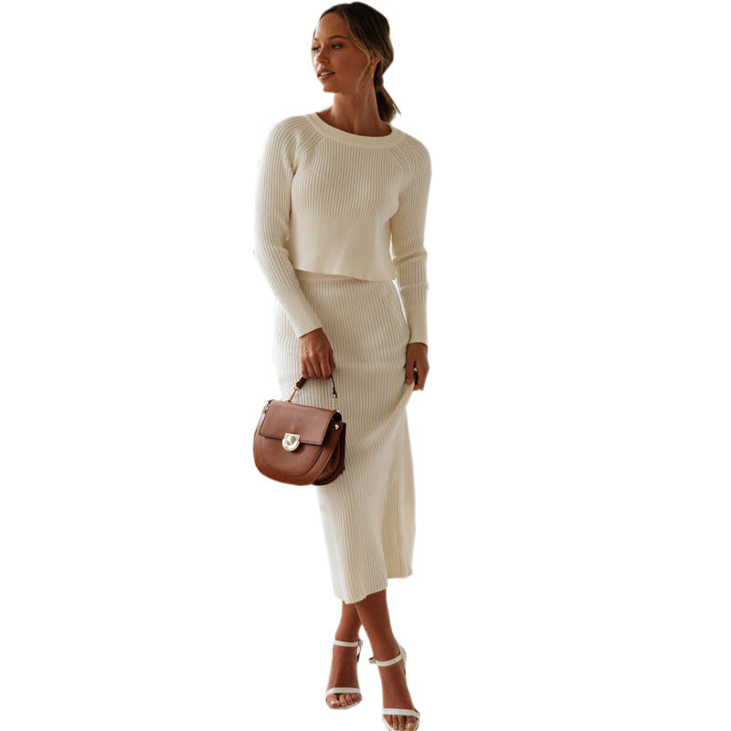 Damen elegantes Strick-Set mit cropped Pullover und Maxi-Rock Drune