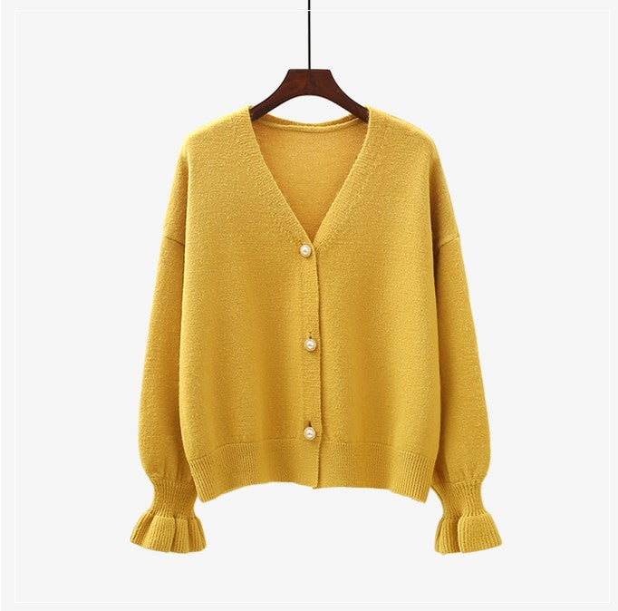 Damen Strickjacke mit eleganten Perlenknöpfen Drune