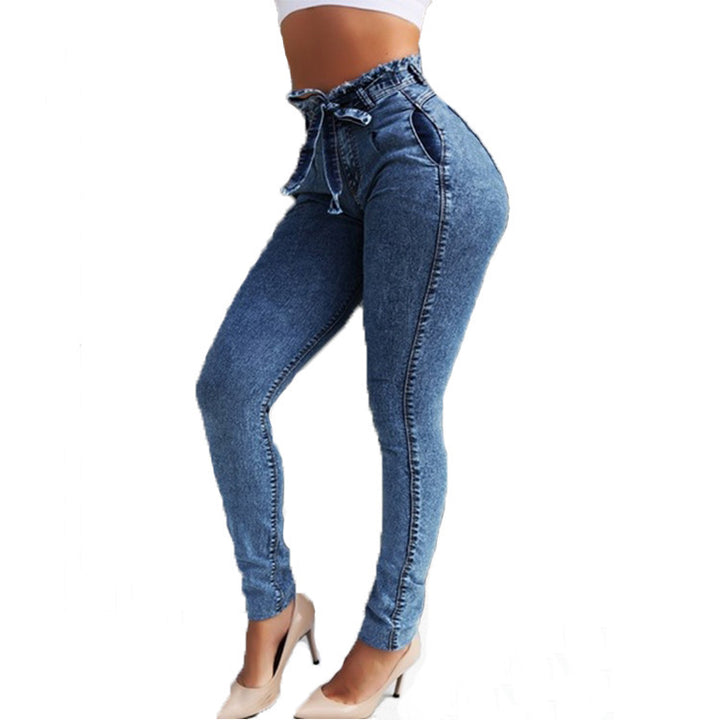 Damen figurschmeichelnde High-Waist Jeans mit praktischen Taschen und verstellbarem Kordelzug Drune