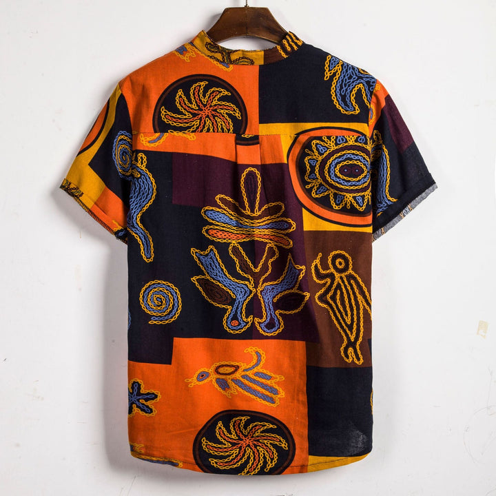 Herren Kurzarmhemd mit afric-inspired Mustern und lässigem Henley-Ausschnitt Drune