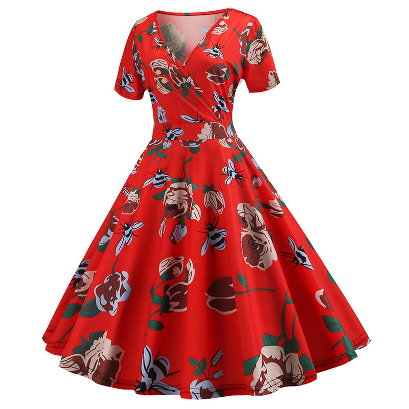 Damen Wickelkleid mit floralem Muster und schmeichelnder A-Linien Silhouette Drune