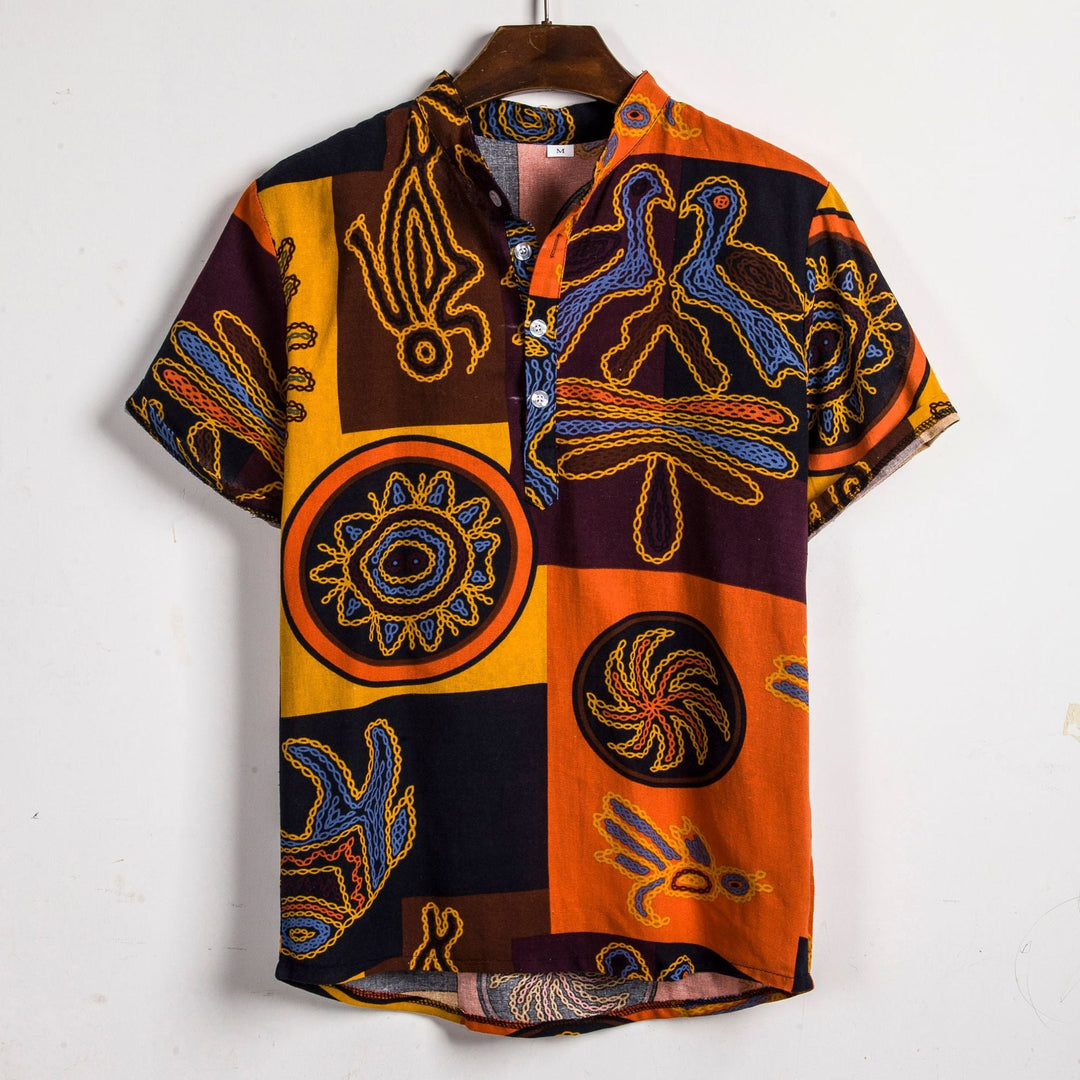 Herren Kurzarmhemd mit afric-inspired Mustern und lässigem Henley-Ausschnitt Drune