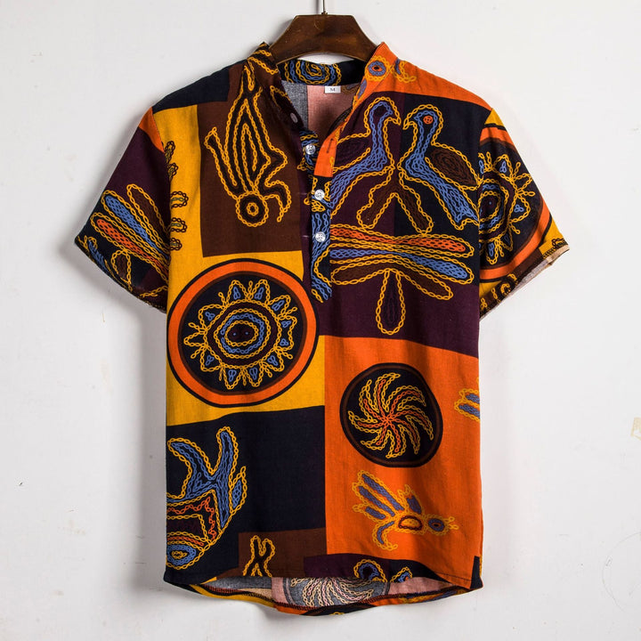 Herren Kurzarmhemd mit afric-inspired Mustern und lässigem Henley-Ausschnitt Drune