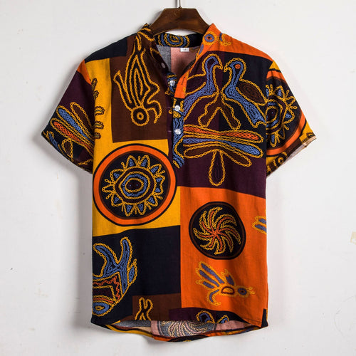 Herren Kurzarmhemd mit afric-inspired Mustern und lässigem Henley-Ausschnitt Drune